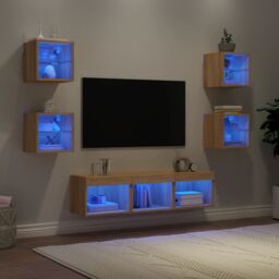 Berkfield Home 7 Piece TV Wall Units with LED Sonoma Oak Engineered Wood in Brown - thumbnail 1