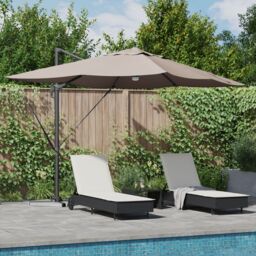 Berkfield Home Cantilever Umbrella - Taupe Taupe Fabric Large Height-Adjustable - thumbnail 1