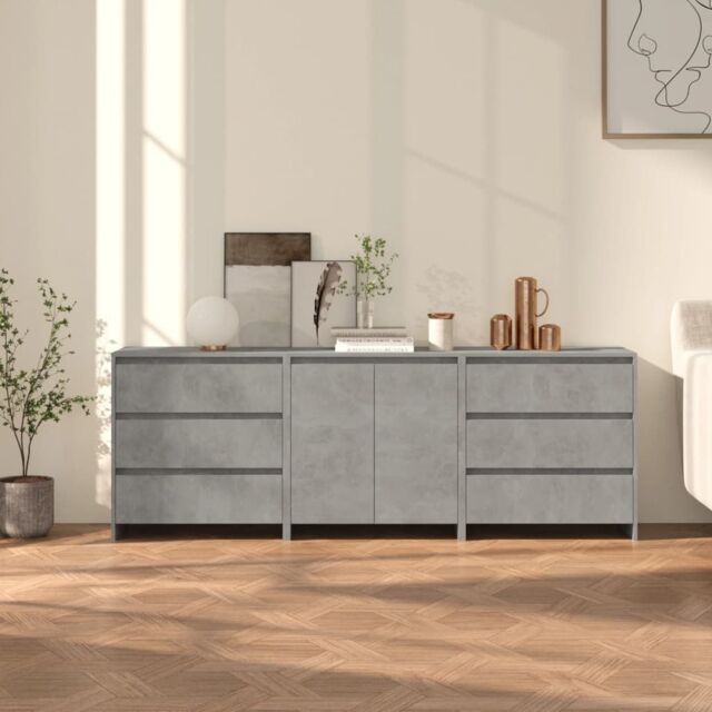 Berkfield Home 3 Piece Sideboard Concrete Grey Engineered Wood - image 1
