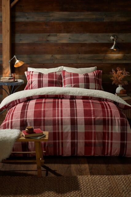 Fusion 'Mulford Check' Plush Duvet Cover Set in Red - Size: Super King - image 1