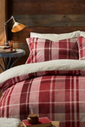 Fusion 'Mulford Check' Plush Duvet Cover Set in Red - Size: Super King - thumbnail 2