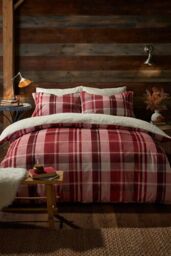 Fusion 'Mulford Check' Plush Duvet Cover Set in Red - Size: Super King - thumbnail 1