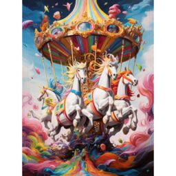 "Artery8 Wall Art Print Magical Carousel in Rainbow Clouds Bright Bold Vibrant Fantasy Kids Bedroom Baby Nursery Artwork Poster - Size: W18"" x H24""" - thumbnail 1