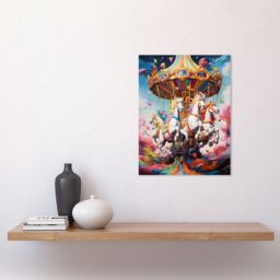 "Artery8 Wall Art Print Magical Carousel in Rainbow Clouds Bright Bold Vibrant Fantasy Kids Bedroom Baby Nursery Artwork Poster - Size: W18"" x H24""" - thumbnail 2