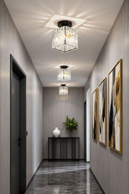 Living and Home Modern Crystal Ceiling Light in Black - image 1
