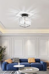 Living and Home Modern Crystal Ceiling Light in Black - thumbnail 2