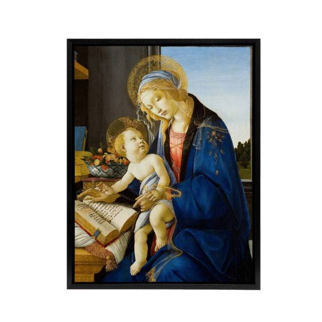 "Artery8 Botticelli The Virgin & Child Framed Canvas Wall Art Print in Blue - Size: W18"" x H24""" - image 1