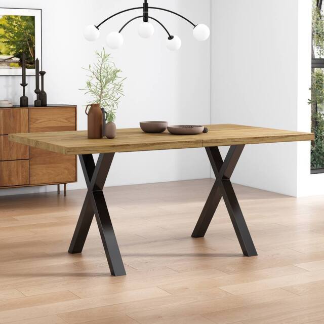 Merax Oak & Black Rectangular Dining Table With Cross Legs 140 x 80 cm in Light Oak - image 1