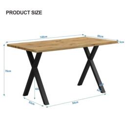 Merax Oak & Black Rectangular Dining Table With Cross Legs 140 x 80 cm in Light Oak - thumbnail 4