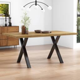 Merax Oak & Black Rectangular Dining Table With Cross Legs 140 x 80 cm in Light Oak - thumbnail 1