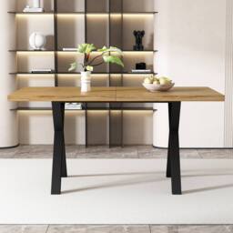 Merax Oak & Black Rectangular Dining Table With Cross Legs 140 x 80 cm in Light Oak - thumbnail 3