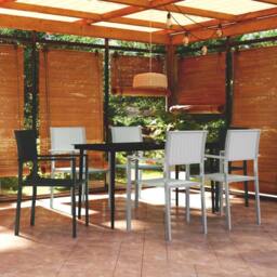 Berkfield Home Decorative 7 Piece Garden Dining Set Black & White - thumbnail 2