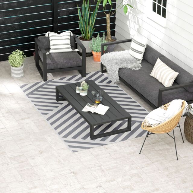 OUTSUNNY Reversible Waterproof Outdoor Rug W/ Carry Bag, 182 x 274cm in Grey - Size: 185 cm x 270 cm - image 1