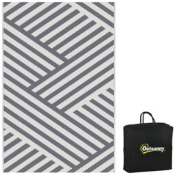 OUTSUNNY Reversible Waterproof Outdoor Rug W/ Carry Bag, 182 x 274cm in Grey - Size: 185 cm x 270 cm - thumbnail 2