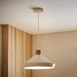 ValueLights Parker Gloss & Walnut Dome Adjustable Ceiling Pendant Light & Bulb in Cream - thumbnail 2