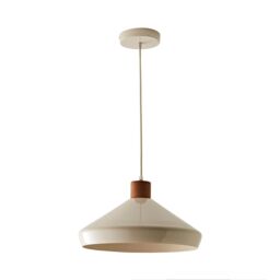 ValueLights Parker Gloss & Walnut Dome Adjustable Ceiling Pendant Light & Bulb in Cream - thumbnail 6
