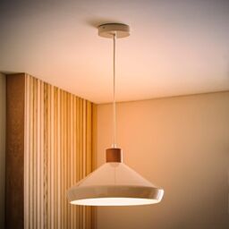 ValueLights Parker Gloss & Walnut Dome Adjustable Ceiling Pendant Light & Bulb in Cream - thumbnail 1