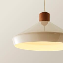 ValueLights Parker Gloss & Walnut Dome Adjustable Ceiling Pendant Light & Bulb in Cream - thumbnail 4