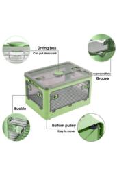 H&O Direct Folding Plastic Storage Bins Collapsible Organizers Box with Wheels in Green - thumbnail 4