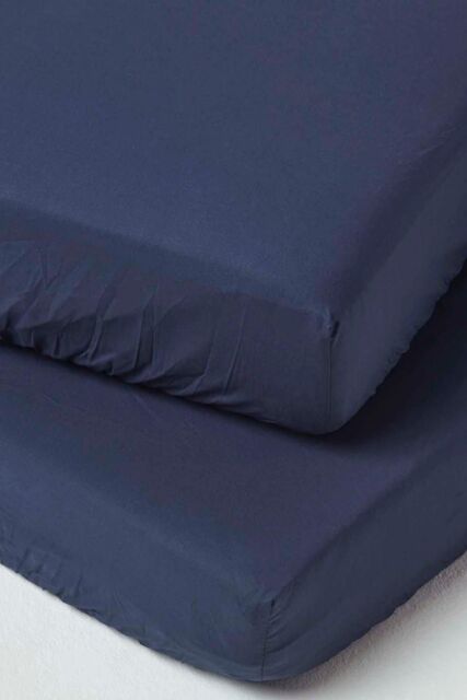 Homescapes Cotton Cot Bed Fitted Sheets 200 Thread Count, 2 Pack in Navy - image 1