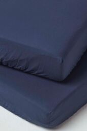Homescapes Cotton Cot Bed Fitted Sheets 200 Thread Count, 2 Pack in Navy