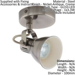 Loops Ceiling Spot Light & 2x Matching Wall Lights Antique Nickel Adjustable Shade in Metallics - thumbnail 3