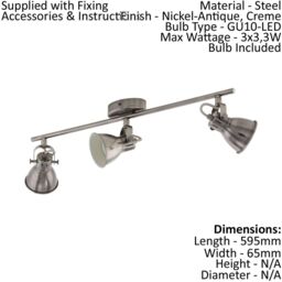 Loops Ceiling Spot Light & 2x Matching Wall Lights Antique Nickel Adjustable Shade in Metallics - thumbnail 2