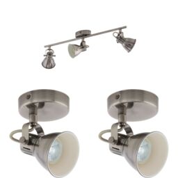 Loops Ceiling Spot Light & 2x Matching Wall Lights Antique Nickel Adjustable Shade in Metallics - thumbnail 1