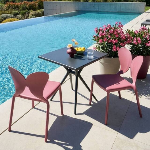 Wyld and Coco Pink Plastic Garden Chairs Set of 2 - Butterfly Backrest - image 1