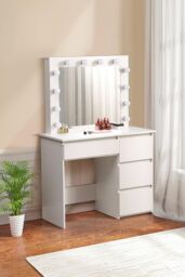 H&O Direct Dressing Table with Large Lighted Mirror in White - thumbnail 2