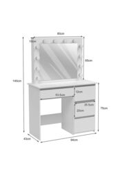 H&O Direct Dressing Table with Large Lighted Mirror in White - thumbnail 6