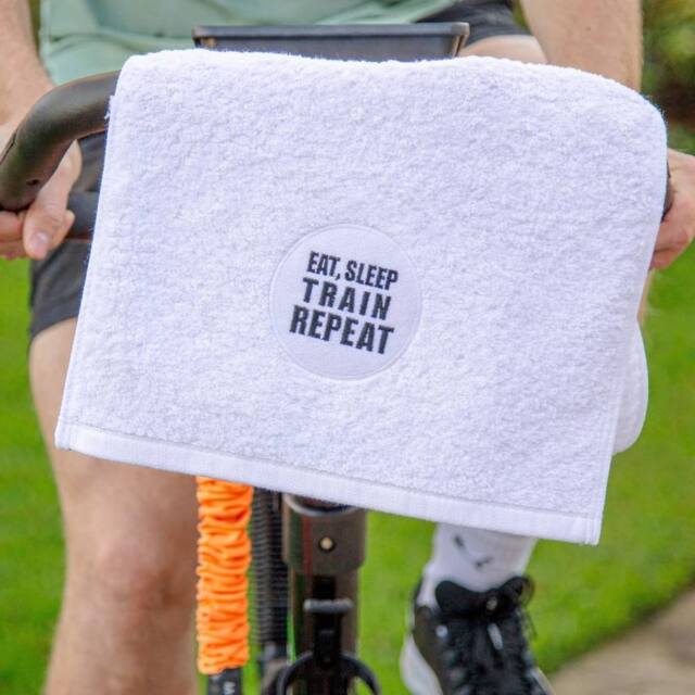 Duncan Stewart Eat, Sleep, Train, Repeat Gym Towel in White - image 1