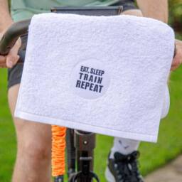 Duncan Stewart Eat, Sleep, Train, Repeat Gym Towel in White