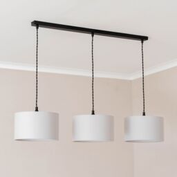 ValueLights Reni Drum Shade 3 Drop Bar Matte Black Diner Ceiling Pendant Light & LED Bulbs in Grey - thumbnail 3