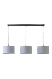 ValueLights Reni Drum Shade 3 Drop Bar Matte Black Diner Ceiling Pendant Light & LED Bulbs in Grey - thumbnail 6