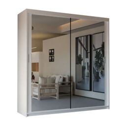 Sliding Wardrobes 4U Double Mirror Sliding Wardrobe With LED Light W150cm x H217cm x D62cm in White - thumbnail 2
