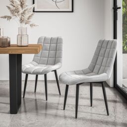 More4Homes Malvern Round Dining Table & Chairs - Black Table Top w Solid Oak Legs + Nova Velvet Dining Chair Set Of 4 in Grey - thumbnail 5