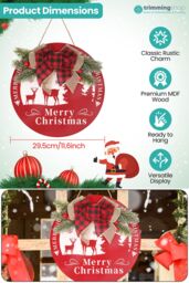 Neel Blue Rustic Merry Christmas Wooden Hanging Sign - 29.5cm - thumbnail 2