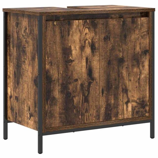 Berkfield Home Bathroom Basin Cabinet Smoked Oak 60x34.5x60 cm in Brown - image 1