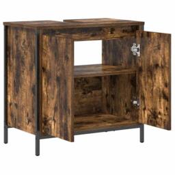 Berkfield Home Bathroom Basin Cabinet Smoked Oak 60x34.5x60 cm in Brown - thumbnail 5