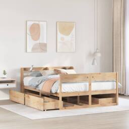Berkfield Home Bed Frame without Mattress 135x190 cm Double Solid Wood Pine in Natural - thumbnail 2