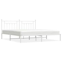Berkfield Home Metal Bed Frame with Headboard White 193x203 cm - thumbnail 2