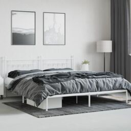Berkfield Home Metal Bed Frame with Headboard White 193x203 cm - thumbnail 3