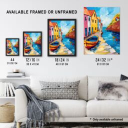 "Artery8 Colourful Houses Boat English Seaside Town Wall Art Print - Size: W24"" x H32""" - thumbnail 3