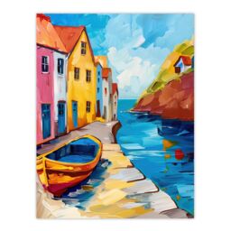 "Artery8 Colourful Houses Boat English Seaside Town Wall Art Print - Size: W24"" x H32""" - thumbnail 1