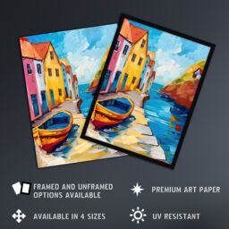 "Artery8 Colourful Houses Boat English Seaside Town Wall Art Print - Size: W24"" x H32""" - thumbnail 2