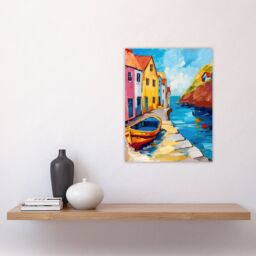"Artery8 Colourful Houses Boat English Seaside Town Wall Art Print - Size: W24"" x H32""" - thumbnail 4
