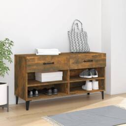 Berkfield Home Shoe Cabinet Smoked Oak 102x35x55 cm Engineered Wood in Brown - Size: 102 x 35 x 55 cm - thumbnail 2