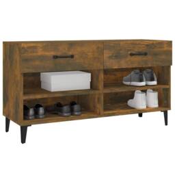 Berkfield Home Shoe Cabinet Smoked Oak 102x35x55 cm Engineered Wood in Brown - Size: 102 x 35 x 55 cm - thumbnail 4