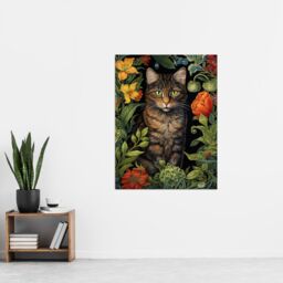 Artery8 Herbaceous Henry The Garden Tabby Cat Stylish Floral Flower Design Illustration Extra Large XL Unframed Wall Art Poster Print - thumbnail 4